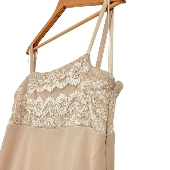 Formal Neutral Prom Wedding Sleeveless Lace Y2K Beaded Flowy Sheer Mini Dress - Picture 11 of 13